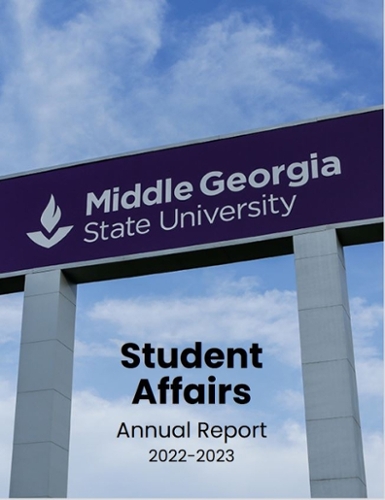 The cover of MGA's Student Affairs Annual Report 2022-23 displaying the Macon Campus MGA sign. 